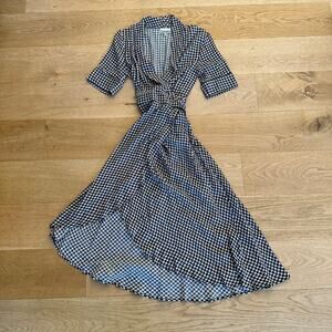 Ganni - Gingham Check Print Wrap Dress in Black & White